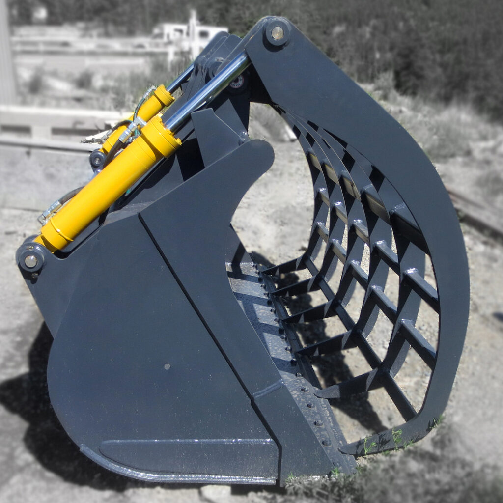 Hydraulic wheel loader cylinders installed onto a corral bucket for agricultural and farming uses.